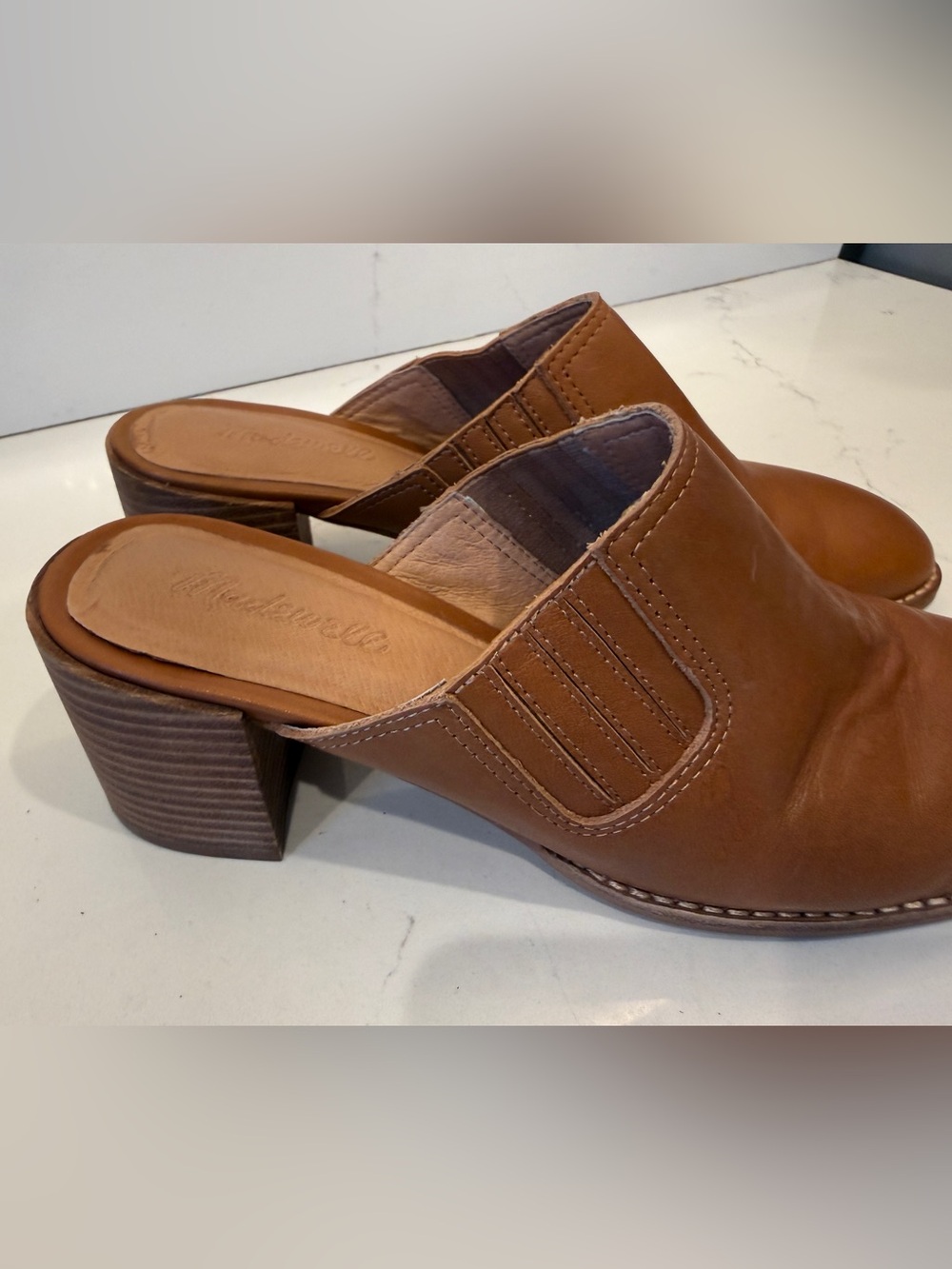 Madewell Brown Leather Slip-On Block Heel Mules - Picture 3 of 6